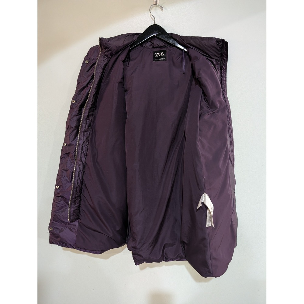 Zara Down Puffer Jacket Small Deep Purple 60/40 Feather Water Repellent Hooded‎ - Picture 7 of 8